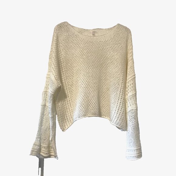 Lauren Conrad Scoop neck Open knit Cropped Sweater Bell sleeves XXL Off-white - Picture 1 of 8